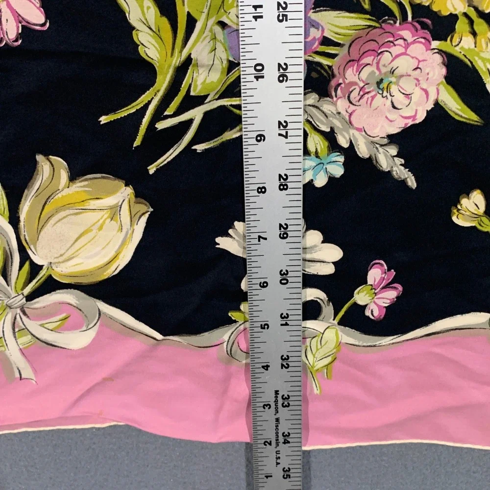 rbc Silk Scarf Women OS Floral Bouquet Pink Black Swiss Made VTG 60s Accessory